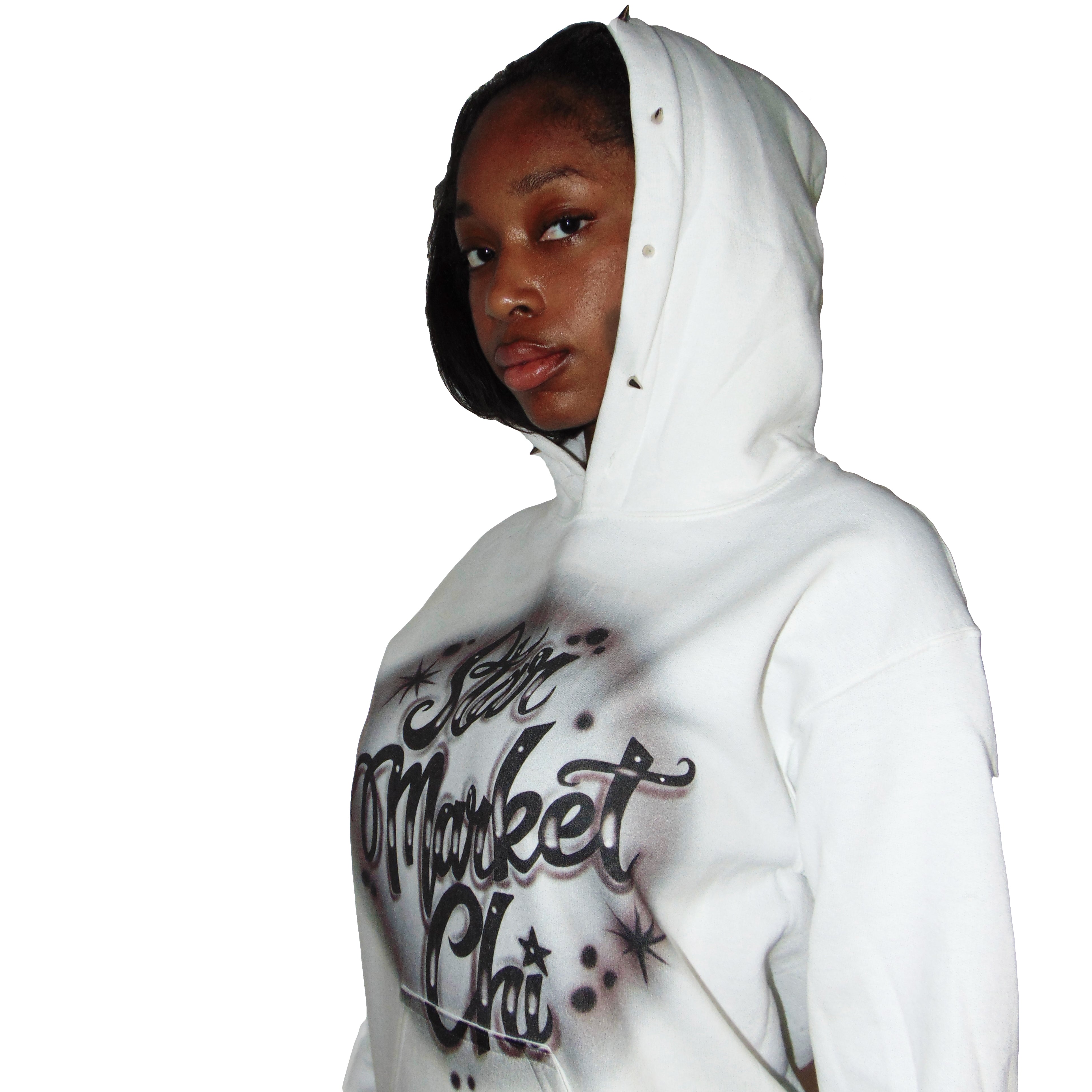 AIRBRUSH SPIKED HOODIE (WHITE)