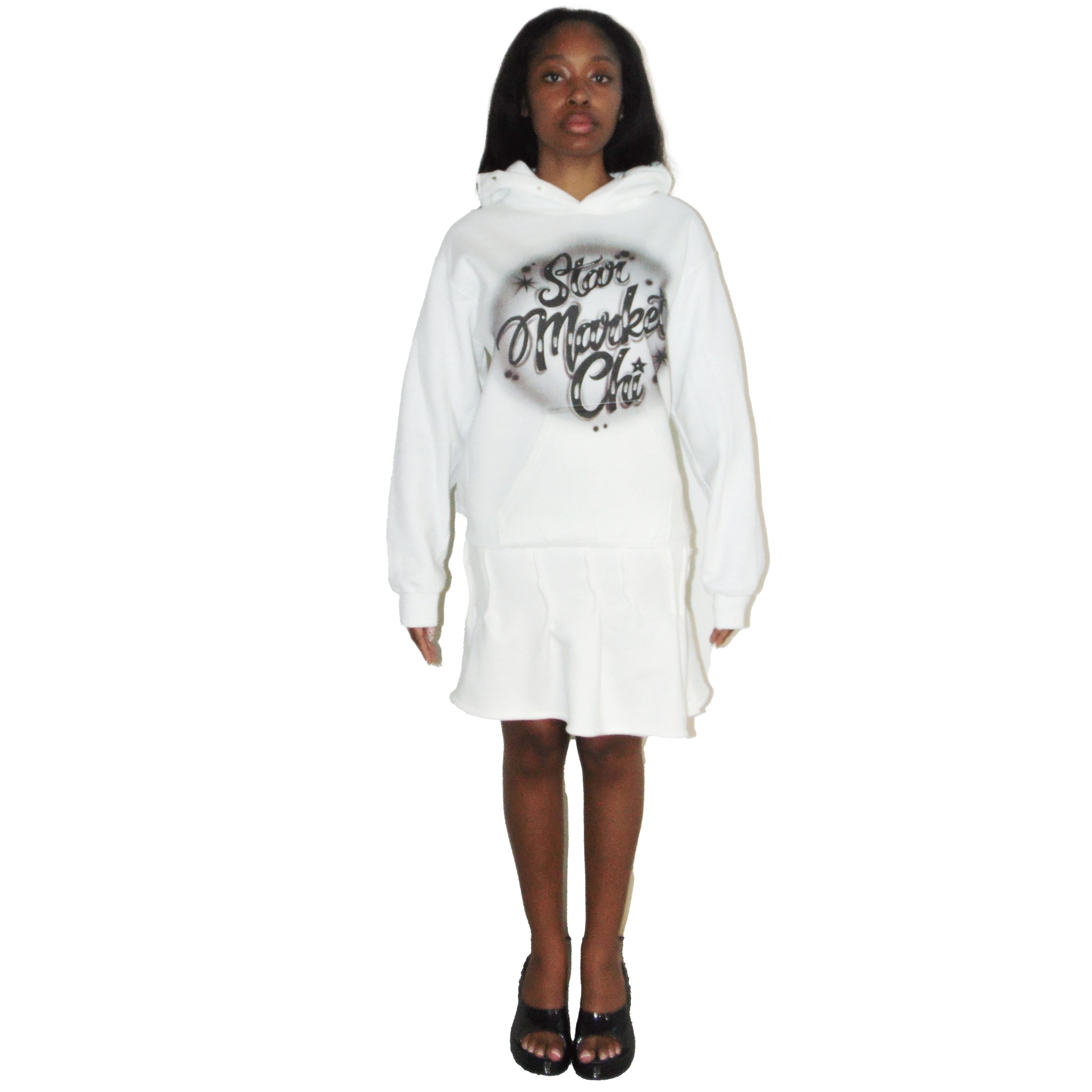 AIRBRUSH SPIKED HOODIE DRESS (WHITE)