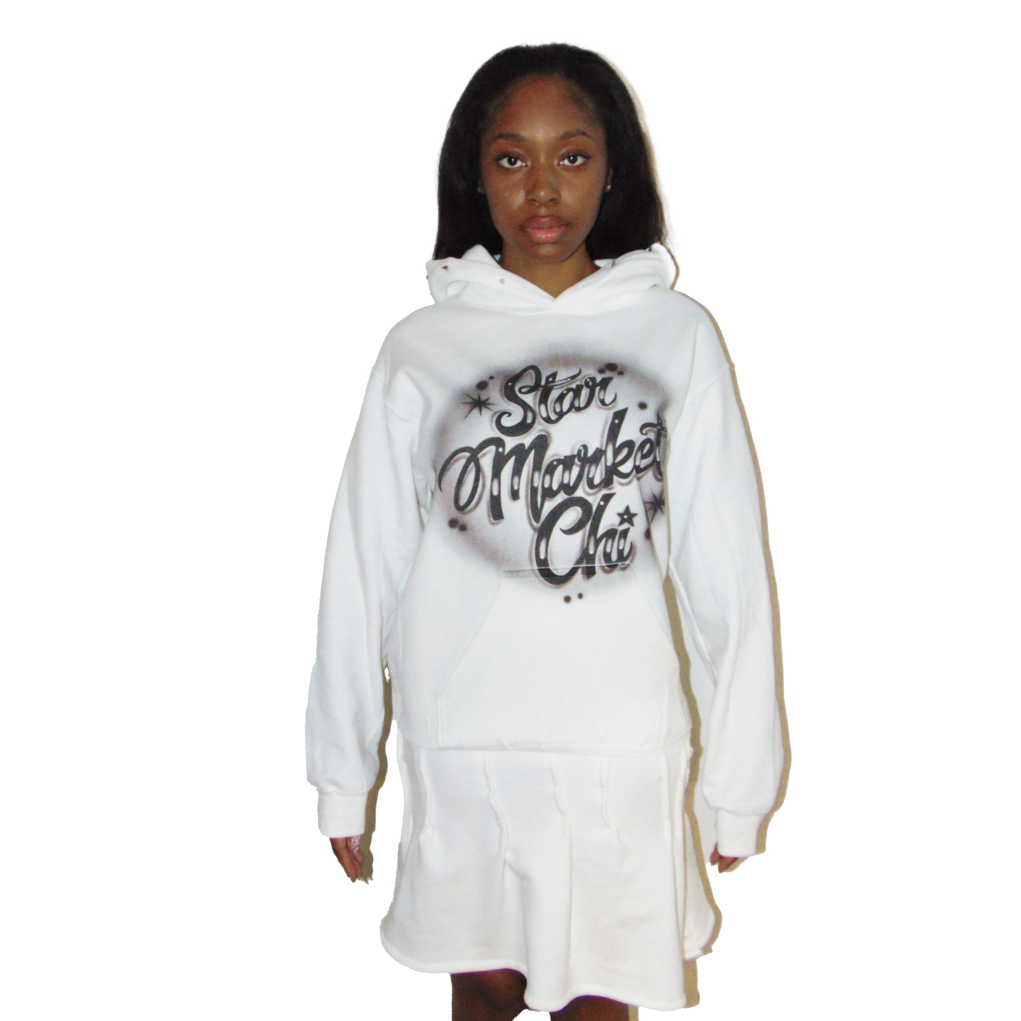 AIRBRUSH SPIKED HOODIE DRESS (WHITE)